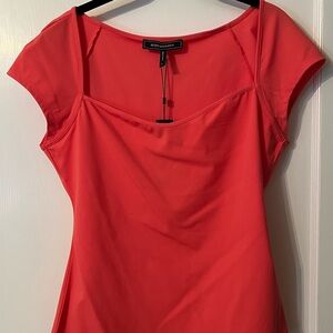 BCBGMaxAzria Orange Cap Sleeve Fitted Blouse